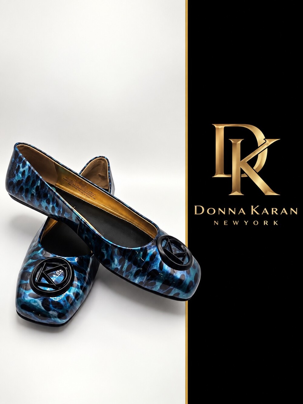Donna Karan New York Kylee Blue Ocelot Logo Ballet Flats – Size 8